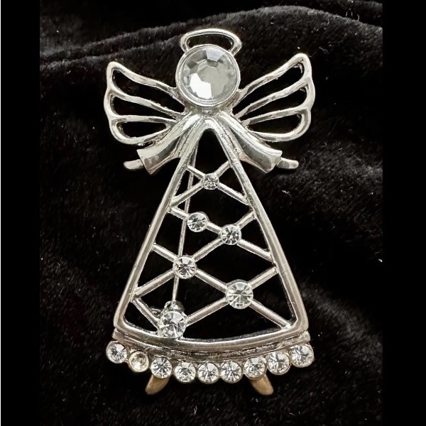 Nice Eisenberg Ice Rhinestone Angel Pin Brooch Shiny Chrome Silver Christmas Euc 25$